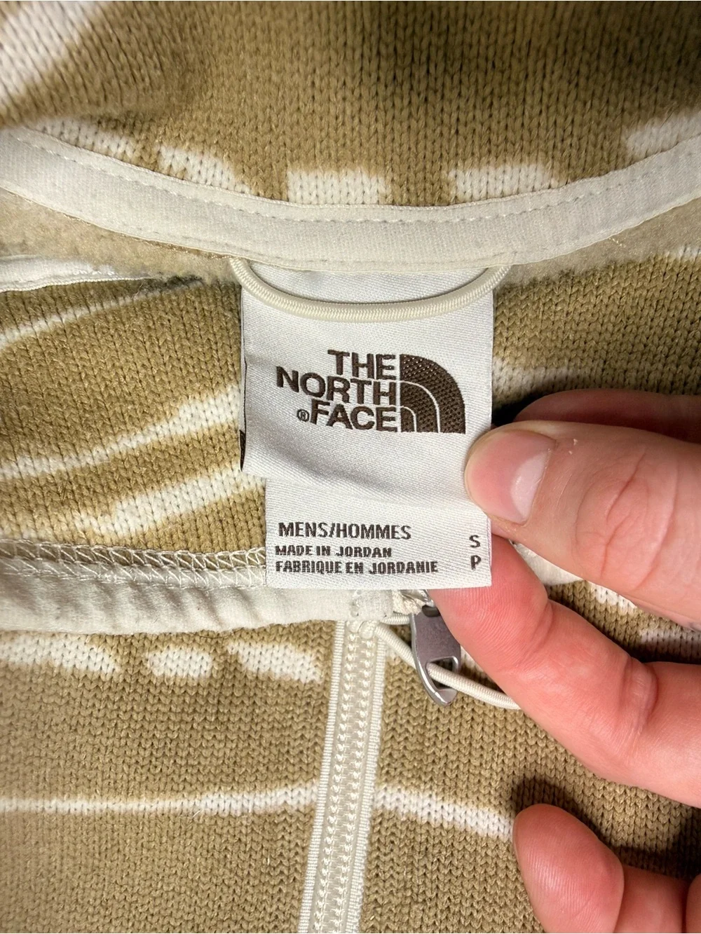 EUC The North Face Men's Half-Zip Striped Fleece Pullover - Tan & White